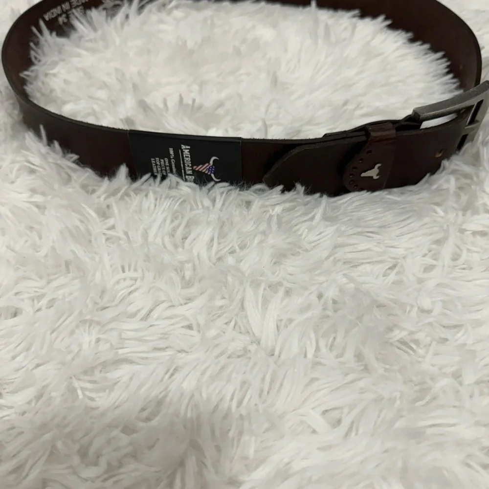 American Bison Size 34 Mens Brown Leather Belt silver Hardware